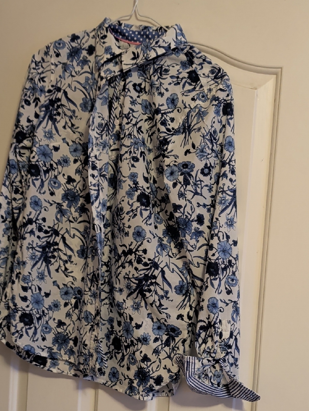 Talbots Blue and Cream Floral Blouse